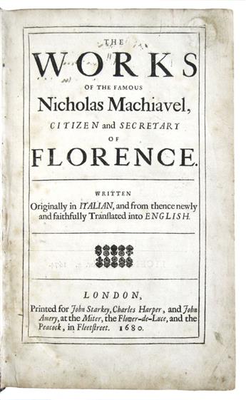 MACCHIAVELLI, NICCOLÒ. The Works.  1680